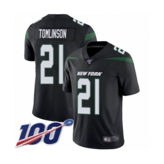 Men's New York Jets 21 LaDainian Tomlinson Black Alternate Vapor Untouchable Limited Player 100th Season Football Jersey