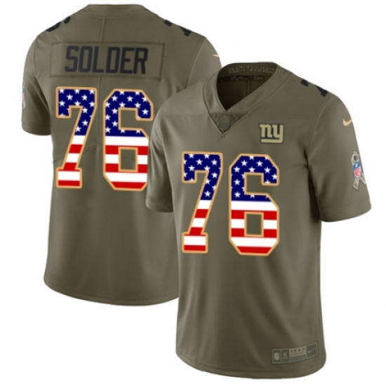 Youth Nike New York Giants 76 Nate Solder Limited Olive USA Flag 2017 Salute to Service NFL Jersey