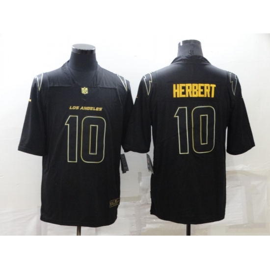 Men's Los Angeles Chargers 10 Justin Herbert Black Gold Throwback Limited Jersey