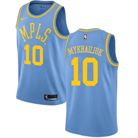 Men's Nike Los Angeles Lakers 10 Sviatoslav Mykhailiuk Authentic Blue Hardwood Classics NBA Jersey
