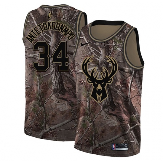 Men's Nike Milwaukee Bucks 34 Giannis Antetokounmpo Swingman Camo Realtree Collection NBA Jersey