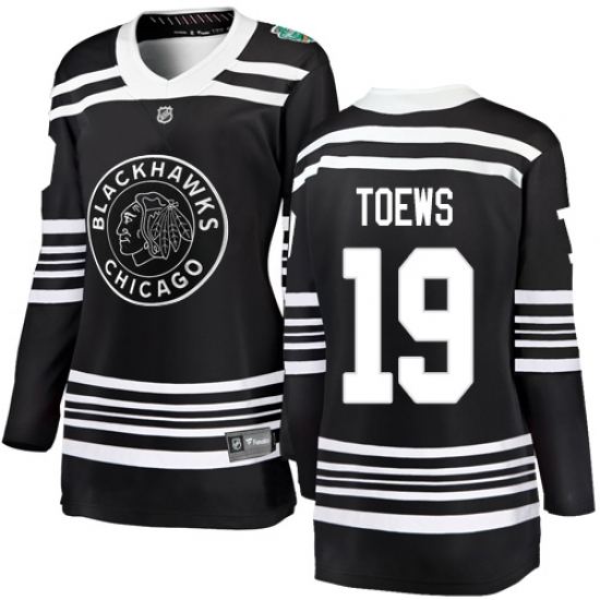 Women's Chicago Blackhawks 19 Jonathan Toews Black 2019 Winter Classic Fanatics Branded Breakaway NHL Jersey