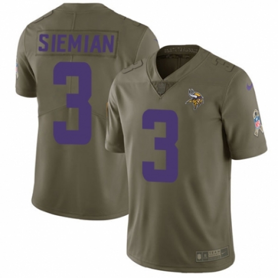 Youth Nike Minnesota Vikings 3 Trevor Siemian Limited Olive 2017 Salute to Service NFL Jersey