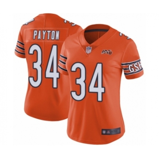 Women's Chicago Bears 34 Walter Payton Orange Alternate 100th Season Limited Football Jersey