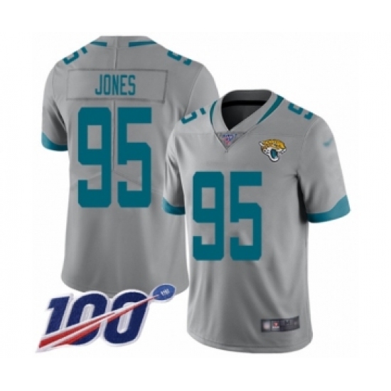 Men's Jacksonville Jaguars 95 Abry Jones Silver Inverted Legend Limited 100th Season Football Jersey