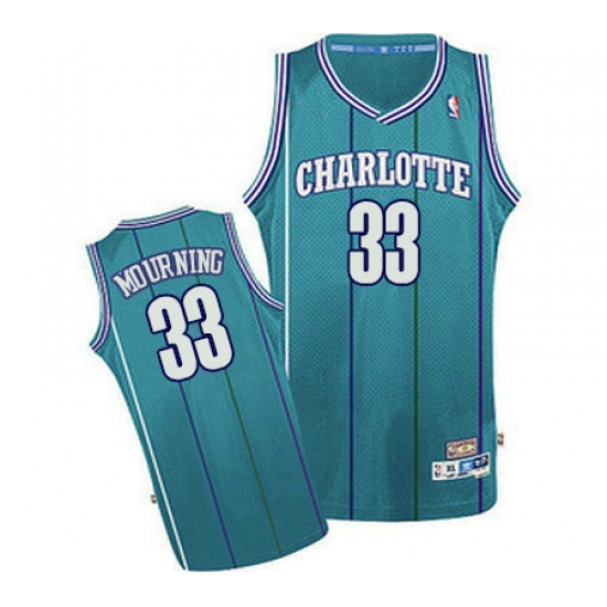Men's Adidas Charlotte Hornets 33 Alonzo Mourning Authentic Light Blue Throwback NBA Jersey