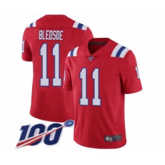 Men's New England Patriots 11 Drew Bledsoe Red Alternate Vapor Untouchable Limited Player 100th Season Football Jersey