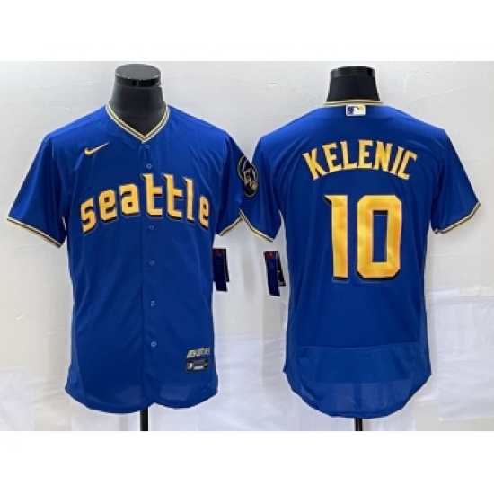 Men's Seattle Mariners 10 Jarred Kelenic Blue 2023 City Connect Flex Base Stitched Jersey