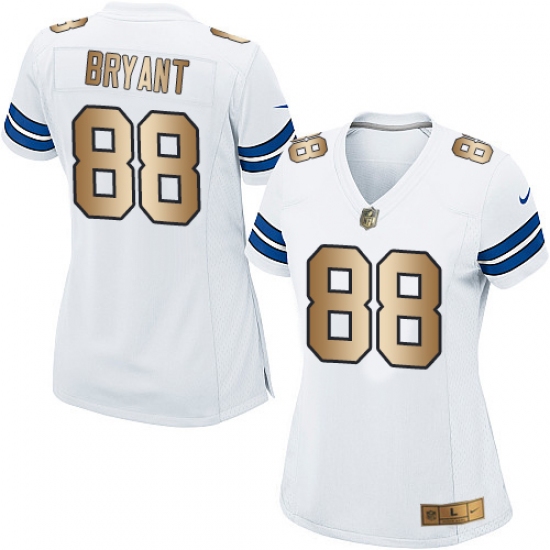Women's Nike Dallas Cowboys 88 Dez Bryant Elite White/Gold NFL Jersey