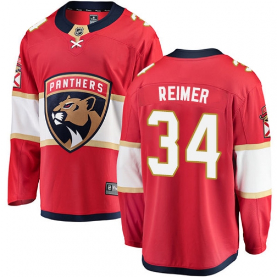 Youth Florida Panthers 34 James Reimer Fanatics Branded Red Home Breakaway NHL Jersey