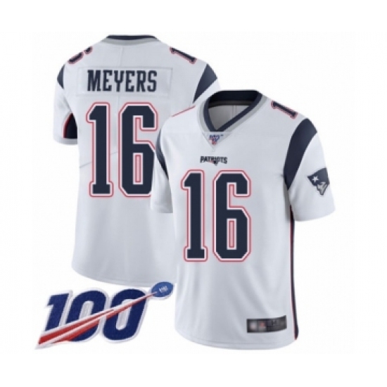 Men's New England Patriots 16 Jakobi Meyers White Vapor Untouchable Limited Player 100th Season Football Jersey