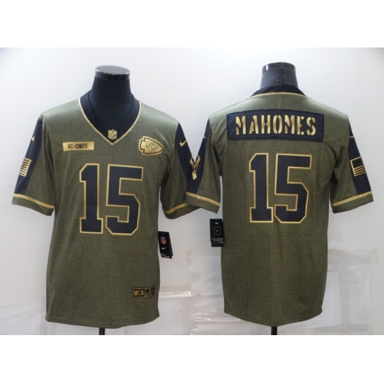 Men's Kansas City Chiefs 15 Patrick Mahomes Nike Gold 2021 Salute To Service Limited Player Jersey