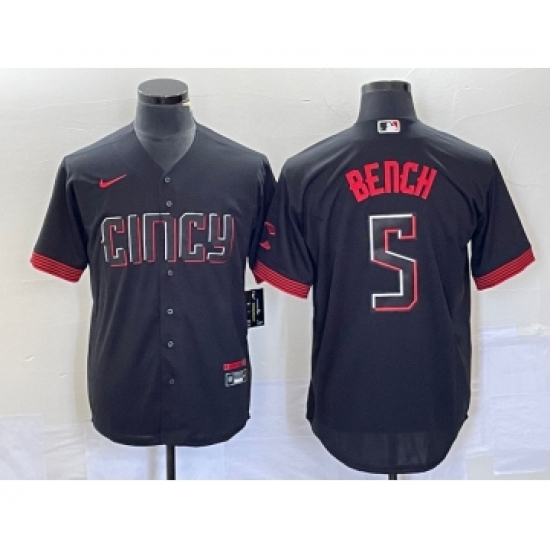 Men's Nike Cincinnati Reds 5 Johnny Bench Black 2023 City Connect Cool Base Stitched Baseball Jersey