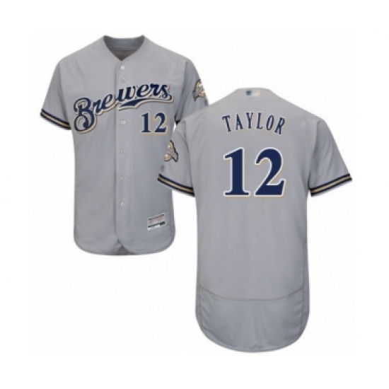 Men's Milwaukee Brewers 12 Tyrone Taylor Grey Road Flex Base Authentic Collection Baseball Player Jersey