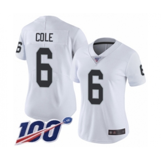 Women's Oakland Raiders 6 A.J. Cole White Vapor Untouchable Limited Player 100th Season Football Jersey