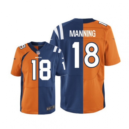 Men's Nike Denver Broncos 18 Peyton Manning Limited Navy Blue/White Split Fashion NFL Jersey