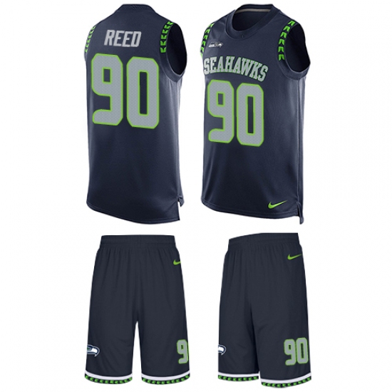 Men's Nike Seattle Seahawks 90 Jarran Reed Limited Steel Blue Tank Top Suit NFL Jersey