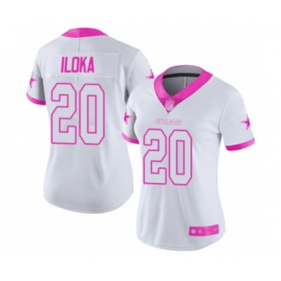 Women's Dallas Cowboys 20 George Iloka Limited White Pink Rush Fashion Football Jersey