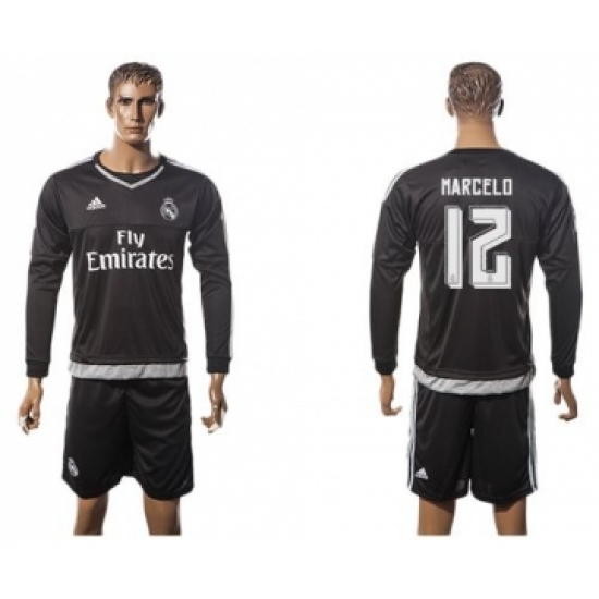 Real Madrid 12 Marcelo Black Long Sleeves Soccer Club Jersey