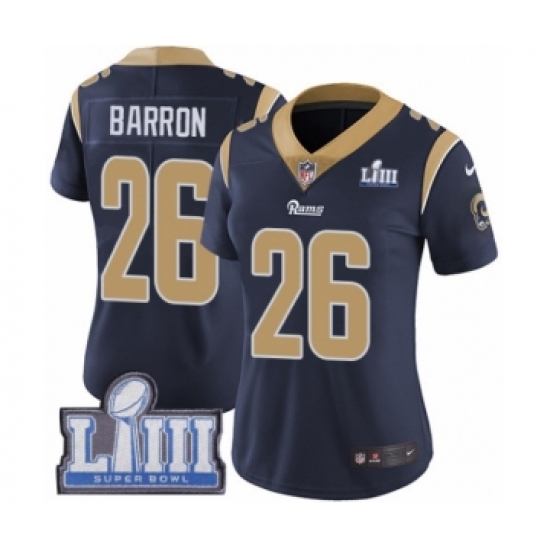Women's Nike Los Angeles Rams 26 Mark Barron Navy Blue Team Color Vapor Untouchable Limited Player Super Bowl LIII Bound NFL Jersey