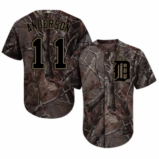 Men's Majestic Detroit Tigers 11 Sparky Anderson Authentic Camo Realtree Collection Flex Base MLB Jersey