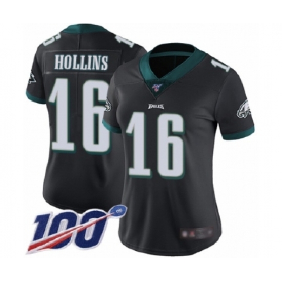 Women's Philadelphia Eagles 16 Mack Hollins Black Alternate Vapor Untouchable Limited Player 100th Season Football Jersey