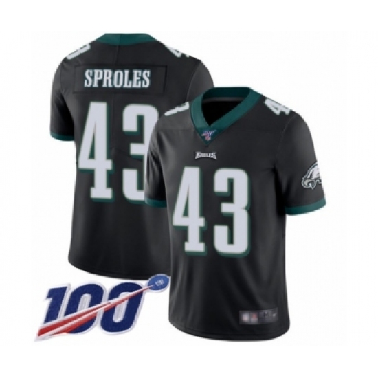 Men's Philadelphia Eagles 43 Darren Sproles Black Alternate Vapor Untouchable Limited Player 100th Season Football Jersey