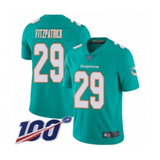 Men's Nike Miami Dolphins 29 Minkah Fitzpatrick Aqua Green Team Color Vapor Untouchable Limited Player 100th Season NFL Jersey