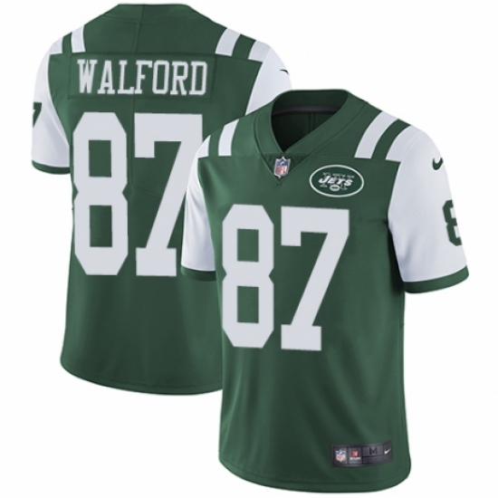 Men's Nike New York Jets 87 Clive Walford Green Team Color Vapor Untouchable Limited Player NFL Jersey