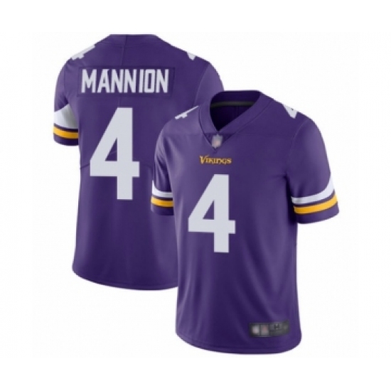 Men's Minnesota Vikings 4 Sean Mannion Purple Team Color Vapor Untouchable Limited Player Football Jersey