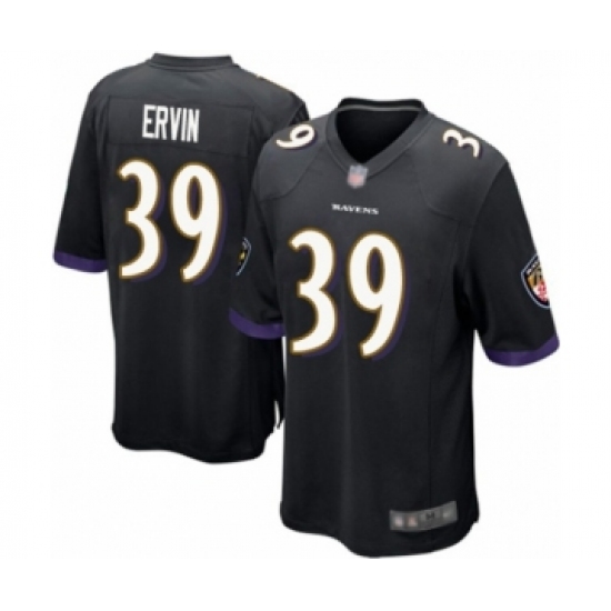 Men's Baltimore Ravens 39 Tyler Ervin Game Black Alternate Football Jersey