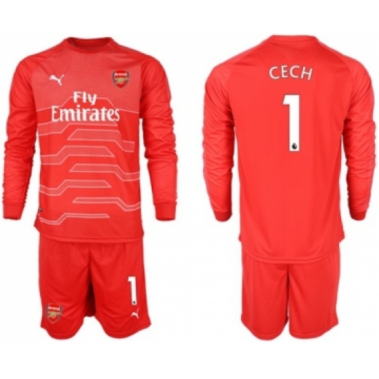 Arsenal 1 Cech Red Goalkeeper Long Sleeves Soccer Club Jersey