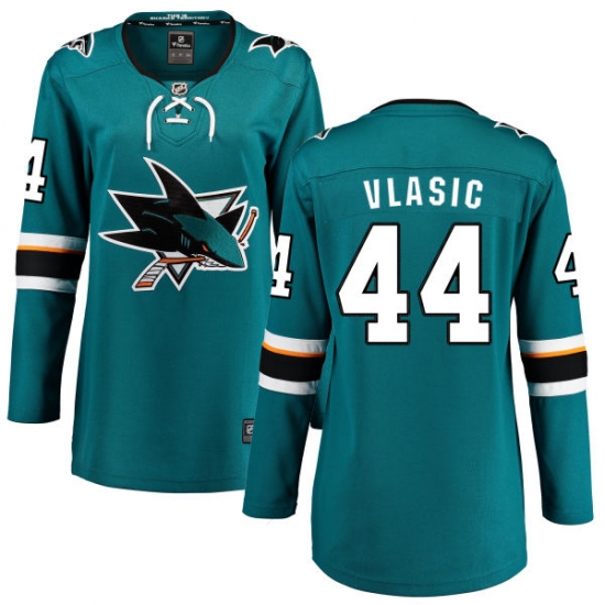 Women's San Jose Sharks 44 Marc-Edouard Vlasic Fanatics Branded Teal Green Home Breakaway NHL Jersey