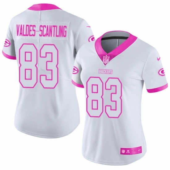 Women's Nike Green Bay Packers 83 Marquez Valdes-Scantling Limited White/Pink Rush Fashion NFL Jersey
