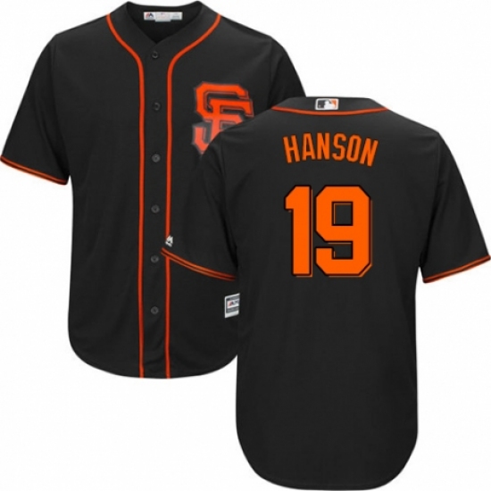 Men's Majestic San Francisco Giants 19 Alen Hanson Replica Black Alternate Cool Base MLB Jersey