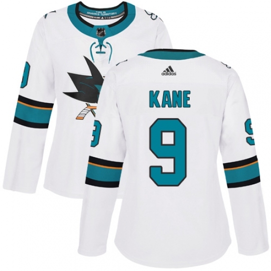 Women's Adidas San Jose Sharks 9 Evander Kane Authentic White Away NHL Jersey