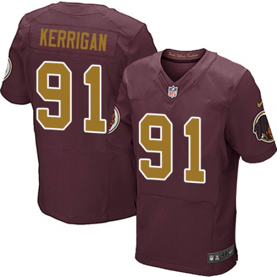 Men's Nike Washington Redskins 91 Ryan Kerrigan Elite Burgundy Red/Gold Number Alternate 80TH Anniversary NFL Jersey