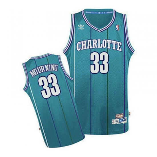 Men's Adidas Charlotte Hornets 33 Alonzo Mourning Swingman Light Blue Throwback NBA Jersey