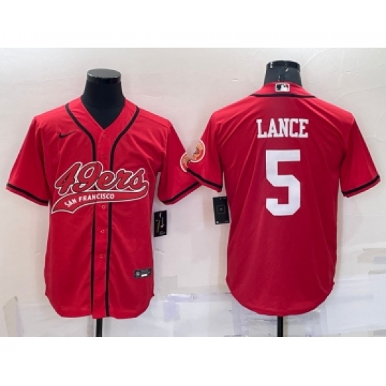 Men's San Francisco 49ers 5 Trey Lance Red Stitched Cool Base Nike Baseball Jersey
