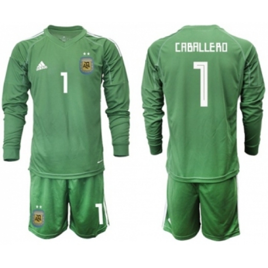 Argentina 1 Caballero Army Green Long Sleeves Goalkeeper Soccer Country Jersey
