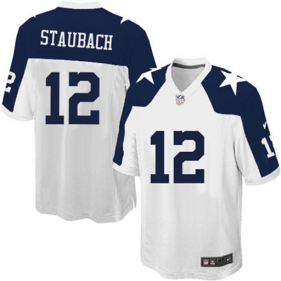 Men's Nike Dallas Cowboys 12 Roger Staubach Game White Throwback Alternate NFL Jersey