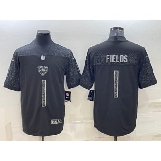 Men's Chicago Bears Blank 1 Justin Fields Black Reflective Limited Stitched Football Jersey