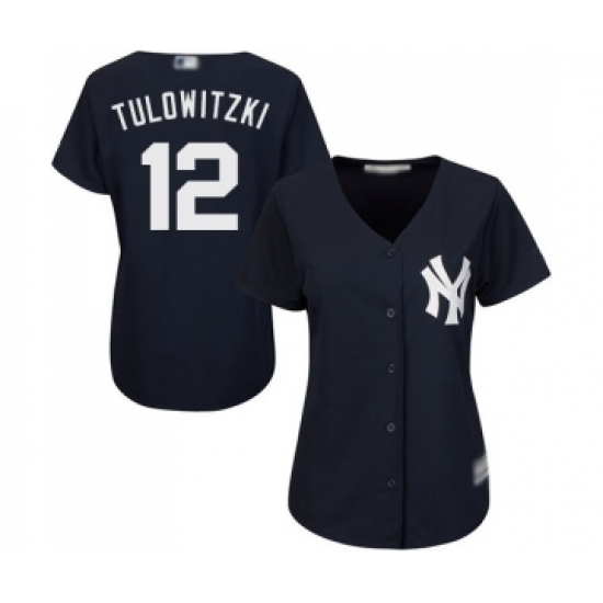 Women's New York Yankees 12 Troy Tulowitzki Authentic Navy Blue Alternate Baseball Jersey
