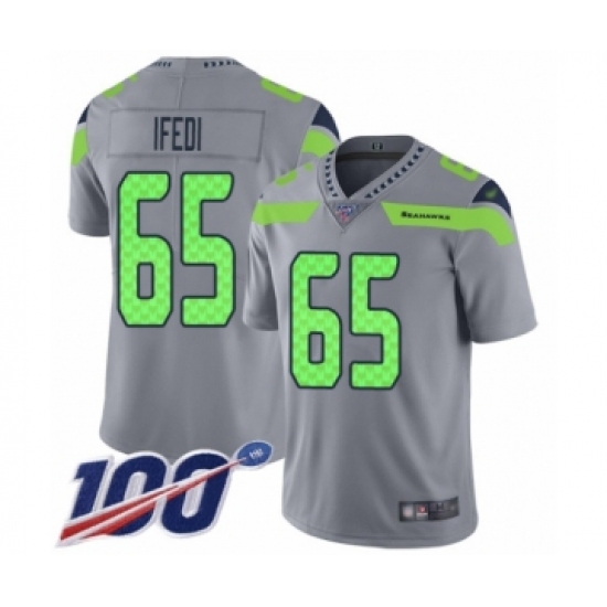 Men's Seattle Seahawks 65 Germain Ifedi Limited Silver Inverted Legend 100th Season Football Jersey