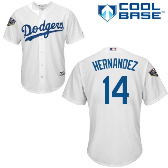 Youth Majestic Los Angeles Dodgers 14 Enrique Hernandez Authentic White Home Cool Base 2018 World Series MLB Jersey