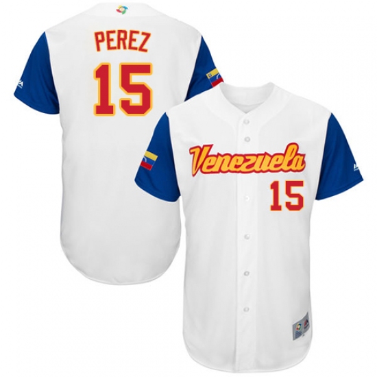 Men's Venezuela Baseball Majestic 15 Salvador Perez White 2017 World Baseball Classic Authentic Team Jersey
