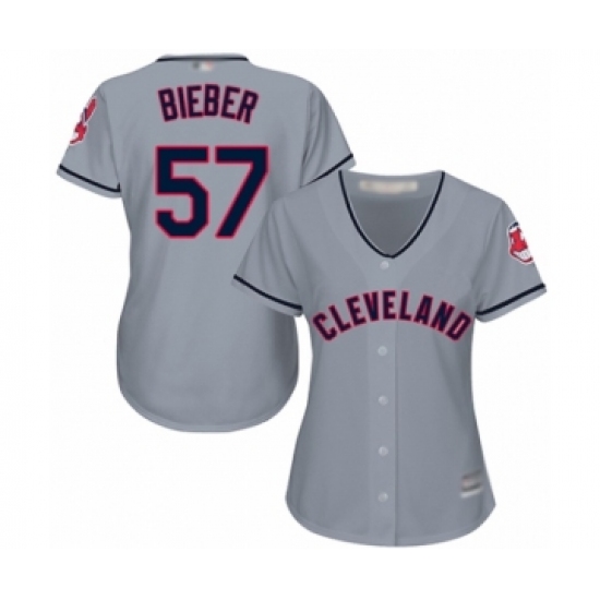 Women's Cleveland Indians 57 Shane Bieber Authentic Grey Road Cool Base Baseball Jersey