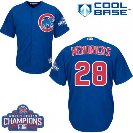Youth Majestic Chicago Cubs 28 Kyle Hendricks Authentic Royal Blue Alternate 2016 World Series Champions Cool Base MLB Jersey