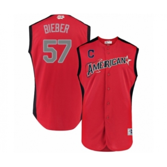 Men's Cleveland Indians 57 Shane Bieber Authentic Red American League 2019 Baseball All-Star Jersey