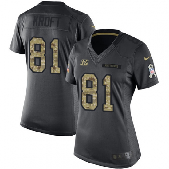 Women's Nike Cincinnati Bengals 81 Tyler Kroft Limited Black 2016 Salute to Service NFL Jersey
